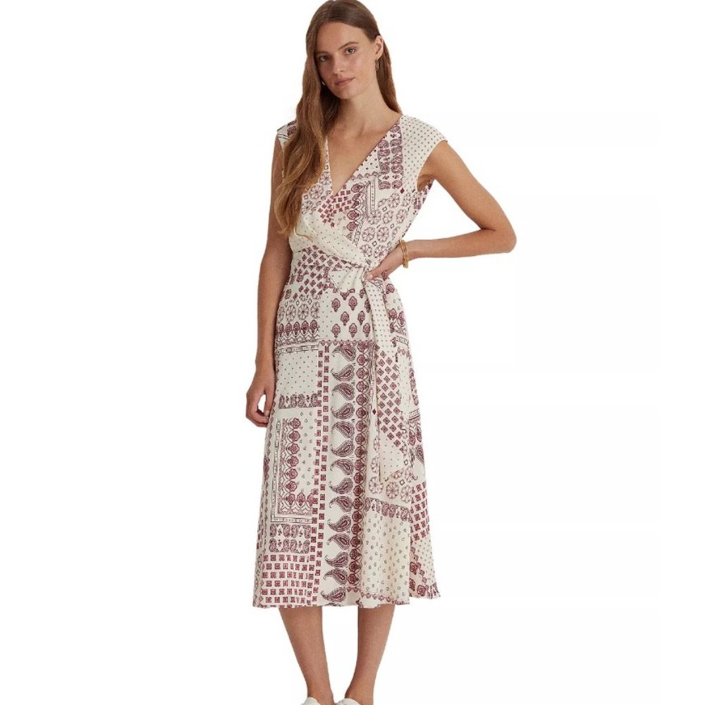 Ralph Lauren Bandanna-Print Crepe Midi Dress